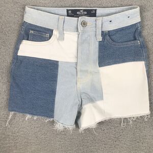 Hollister Jean Shorts Womens Size 00 / 23W Blue Color Block Ultra High Rise Mom